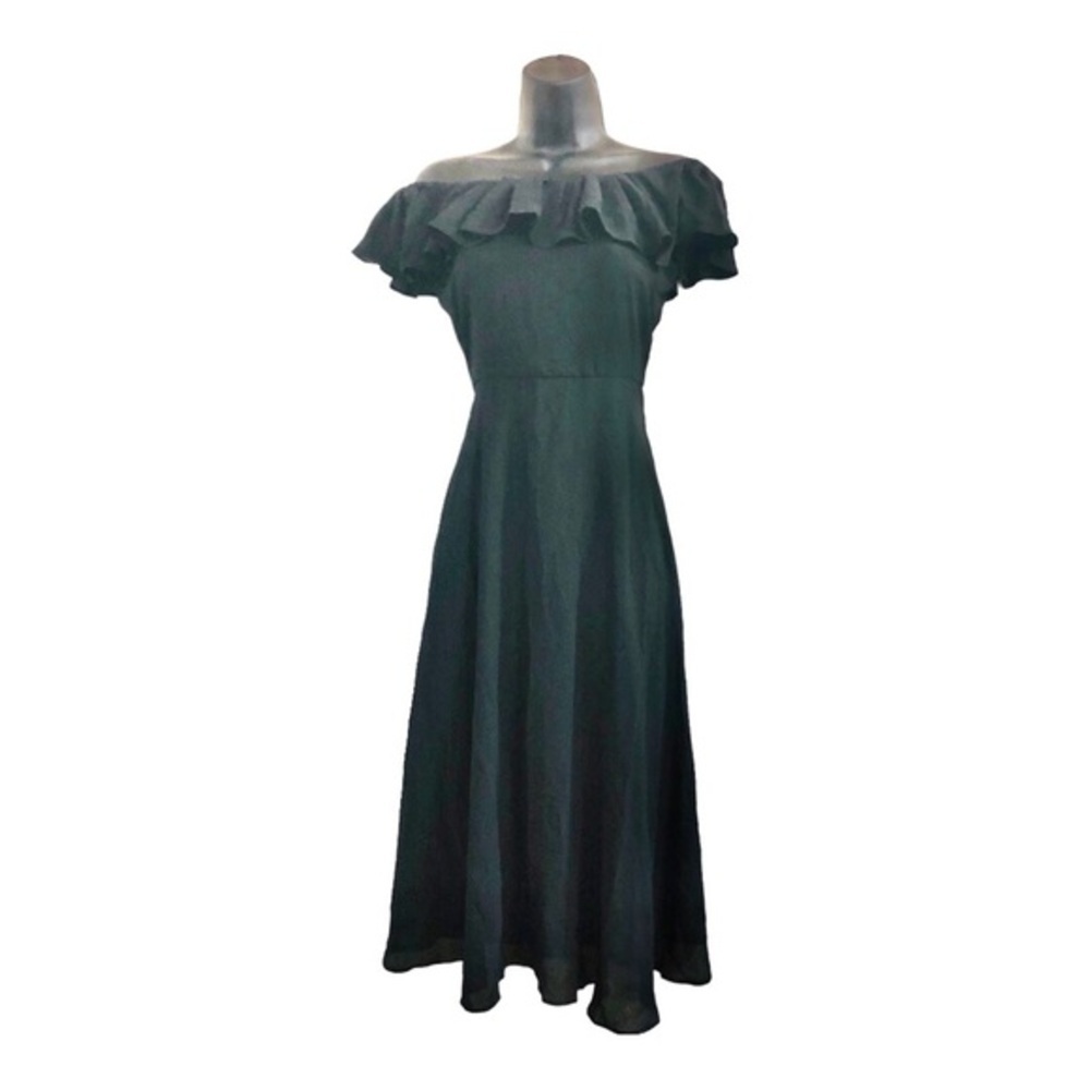 Sage collection black off the shoulder flounce neckline flowy‎ midi dress size 2